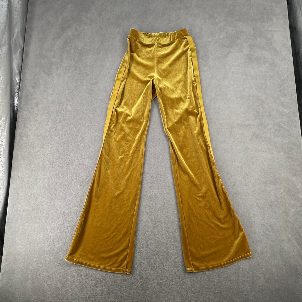 Fashion Nova Mustard Gold Velvet Flare Pants Side Stripe Wide Leg Retro Trousers